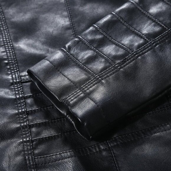 Womens Faux Leather Jacket Hooded Moto Biker Coat Outerwear Fall Fashion Outfits - Picture 7 of 7